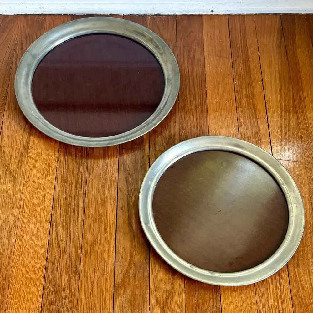 1940s Distinctive American Pewter Formica  Vintage Cocktail Trays Set of 2